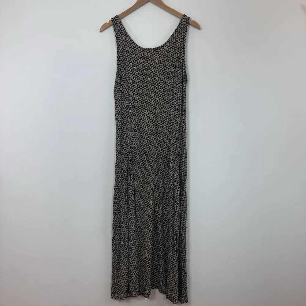 Women’s Vintage Maxi Dress Black Floral Size 14 90’s Sleeveless Sheath Whimsical
